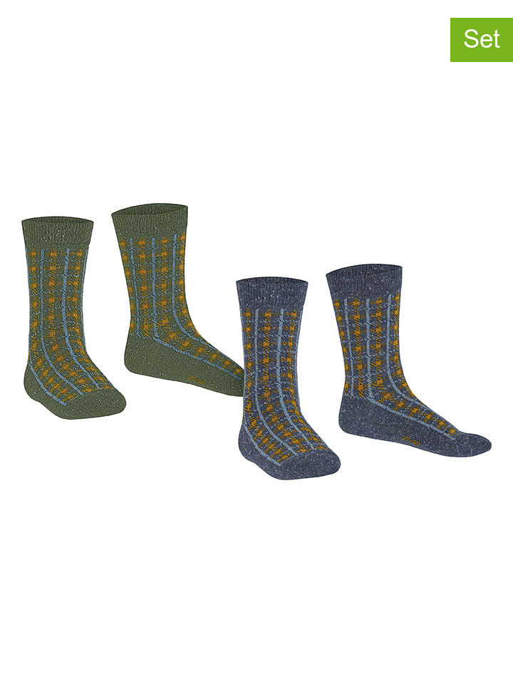 ESPRIT Skarpety (2 pary) "Check" w kolorze zielono-niebieskim rozmiar: 31-34