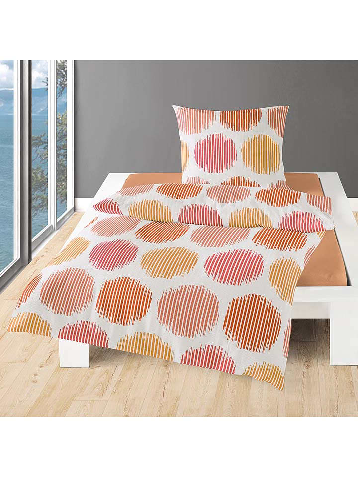 Bierbaum Komplet pościeli w kolorze biało-pomarańczowo-jasnoróżowym z kory rozmiar: 135x200 cm