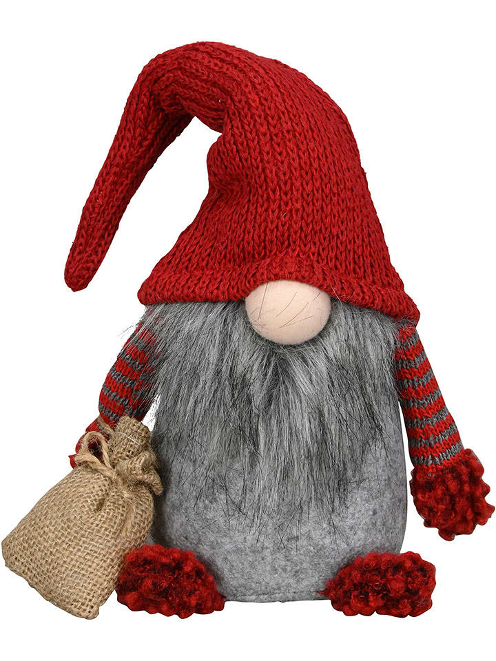 POSIWIO Figurka dekoracyjna "Gnome" w kolorze czerwono-szarym - 17 x 36 x 10 cm rozmiar: onesize