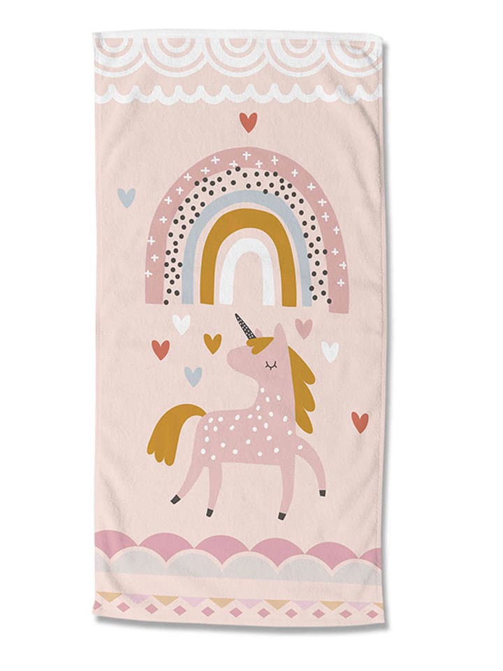 Good Morning Ręcznik plażowy "Unilove" w kolorze jasnoróżowym rozmiar: 75x150 cm
