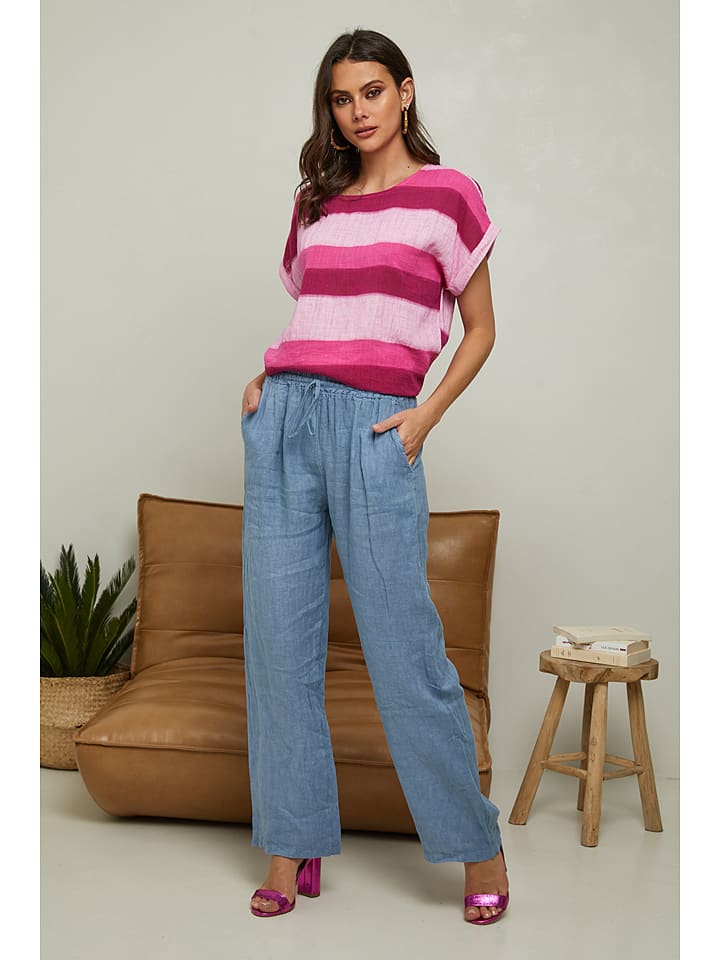 Fleur de Lin Lniane spodnie "Garancel" w kolorze błękitnym rozmiar: XL