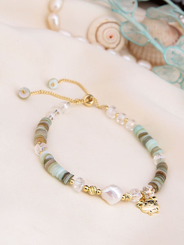 Pierres de Jade Pozłacana bransoletka z perłami i agatami rozmiar: onesize