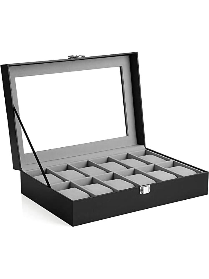 Songmics Szkatułka w kolorze czarnym na zegarki - 30 x 8,5 x 21 cm rozmiar: onesize