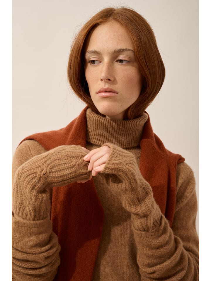 Just Cashmere Kaszmirowe mankiety "Bale" w kolorze jasnobrązowym rozmiar: onesize