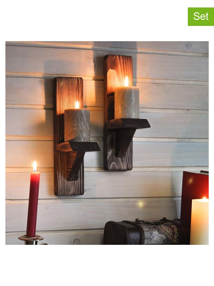 Evila Regały ścienne (2 szt.) "Raf248" w kolorze brązowym - 10 x 33 x 9 cm rozmiar: onesize