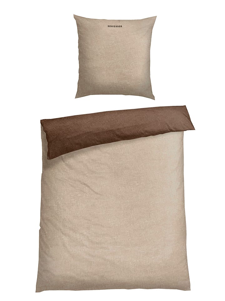 Schiesser Komplet pościeli flanelowej w kolorze beżowym rozmiar: 135x200 cm