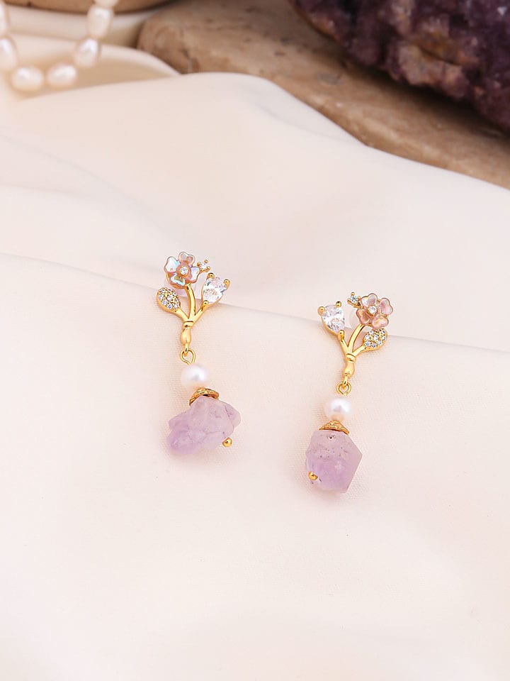 Pierres de Jade Pozłacane kolczyki-wkrętki z perłami i kamieniami szlachetnymi rozmiar: onesize