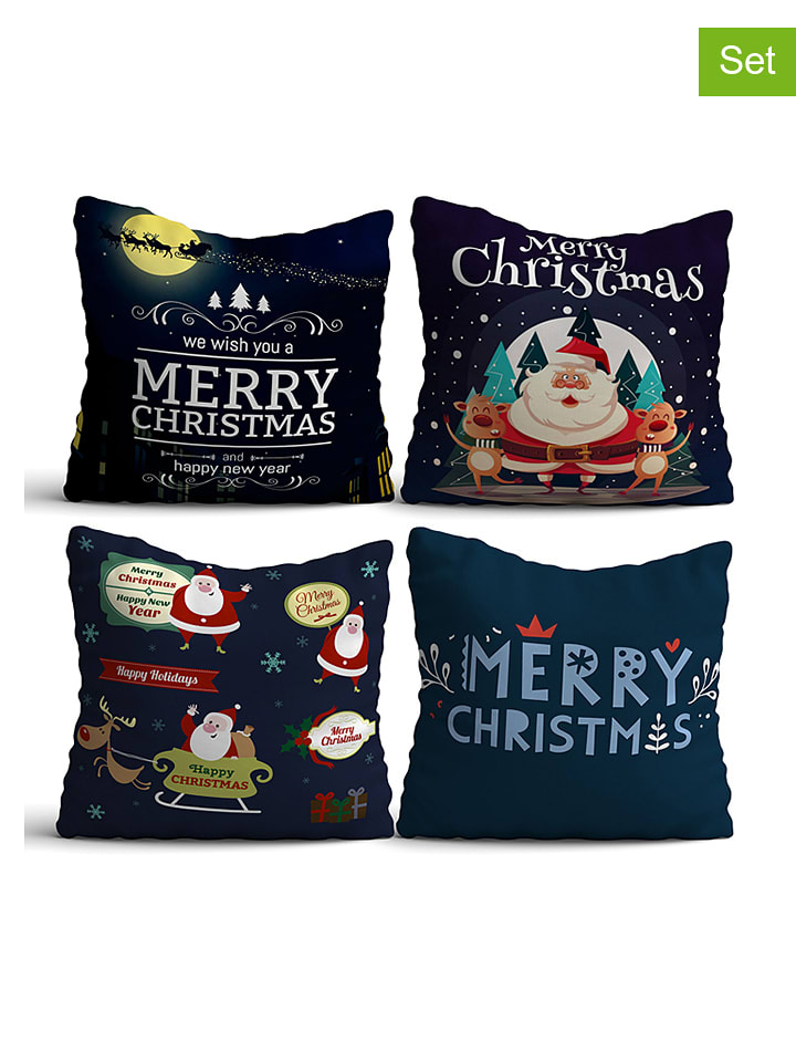 Colorful Cotton Poduszki (4 szt.) w kolorze granatowym rozmiar: 43x43 cm