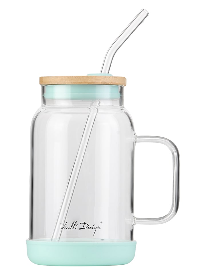 Vialli Design Szklanka w kolorze błękitnym ze słomką - 600 ml rozmiar: onesize