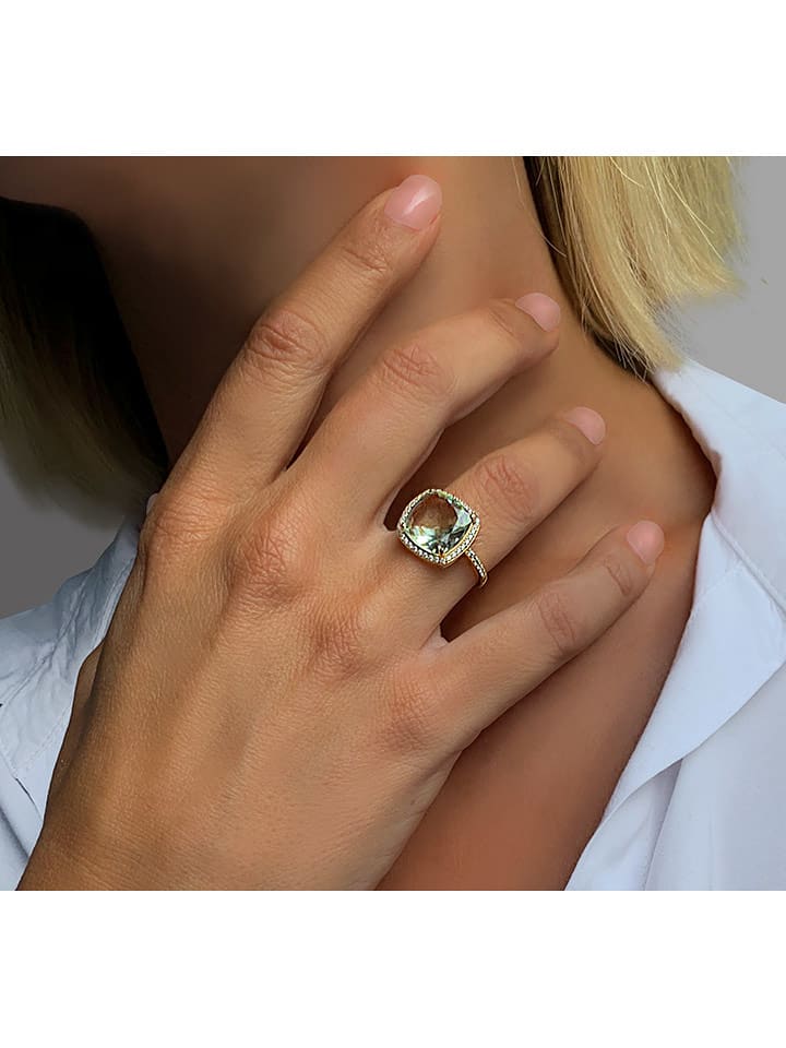 Les Petites Précieuses Pozłacany pierścionek z cyrkoniami i ametystem rozmiar: 56