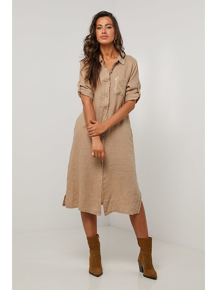 Le Monde du Lin Lniana sukienka w kolorze beżowym rozmiar: 34/36