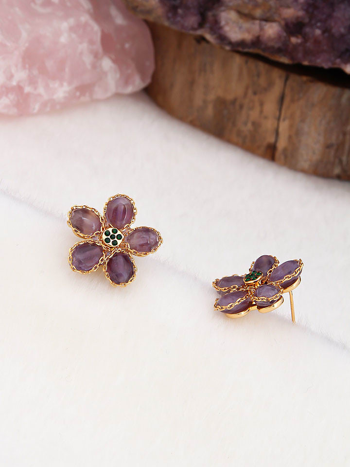 Pierres de Jade Pozłacane kolczyki-wkrętki z ametystami i cyrkoniami rozmiar: onesize