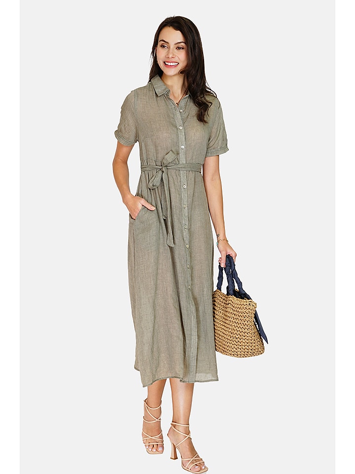 Le Jardin du Lin Lniana sukienka w kolorze khaki rozmiar: 38