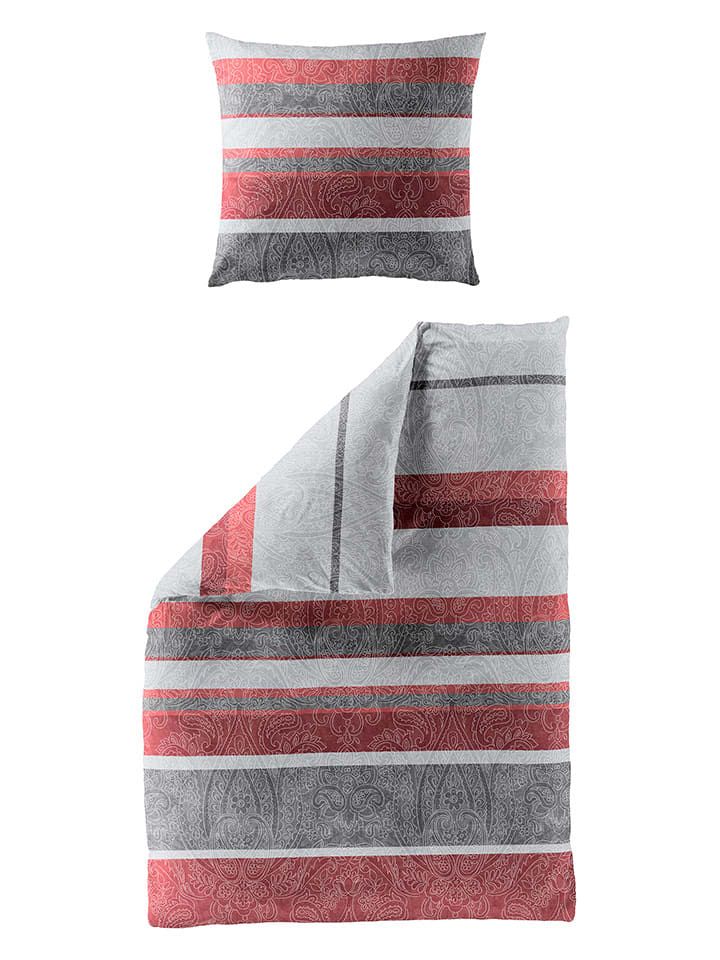 Bierbaum Komplet pościeli flanelowej w kolorze czerwono-szarym rozmiar: 155x220 cm