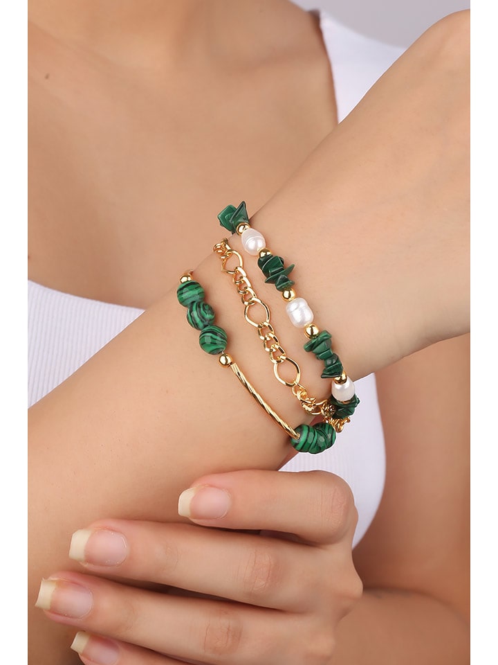 Pierres delicates Pozłacana bransoletka z malachitami rozmiar: onesize