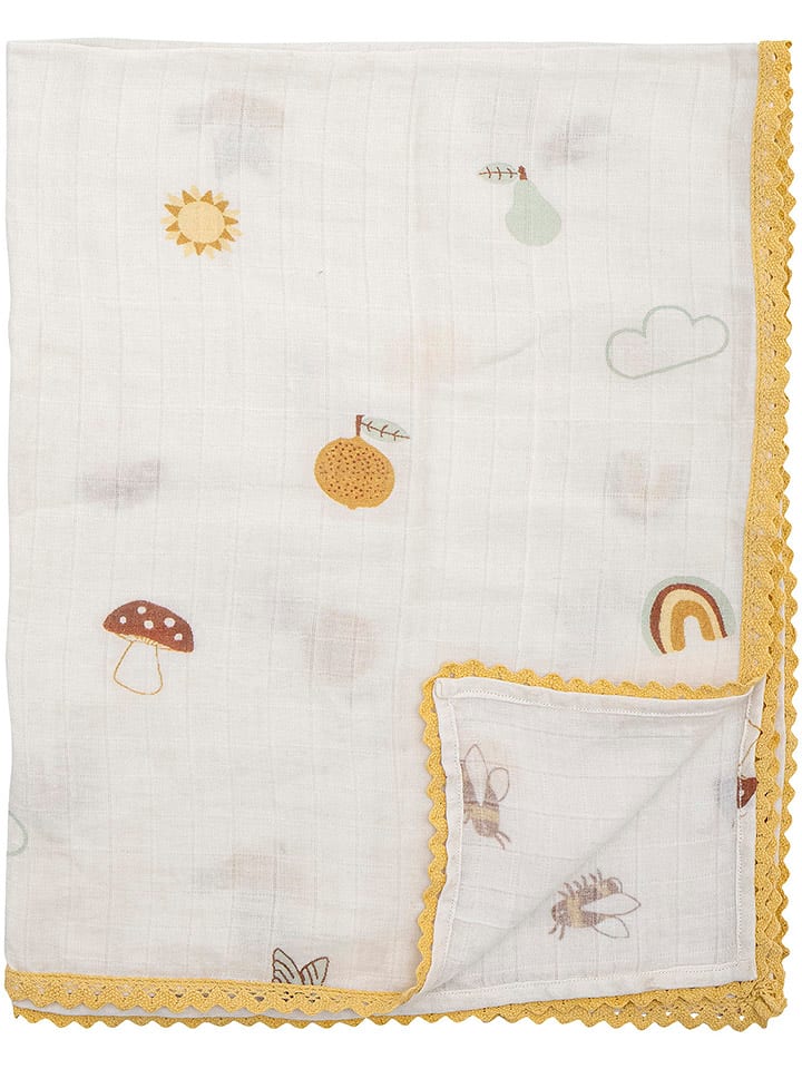 Bloomingville Kocyk w kolorze biało-żółtym - 100 x 80 cm rozmiar: onesize