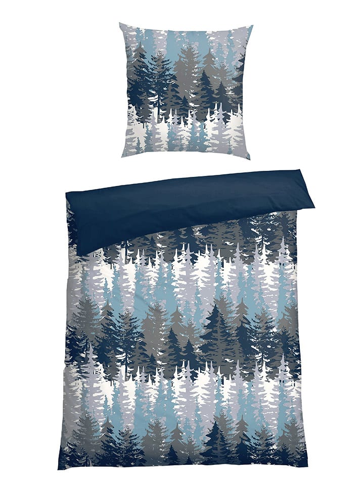 Schiesser Komplet pościeli flanelowej "Smilla" w kolorze morskim rozmiar: 135x200 cm