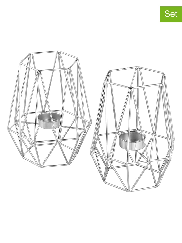 Echtwerk Świeczniki (2 szt.) "Diamond" w kolorze srebrnym - wys. 17 x Ø 9,5 cm rozmiar: onesize