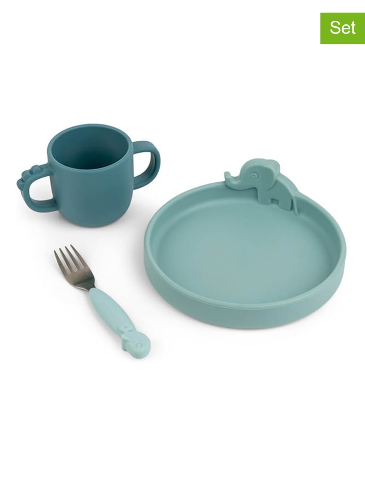 done by deer 3-częściowy zestaw w kolorze błękitno-niebieskim do nauki jedzenia rozmiar: onesize