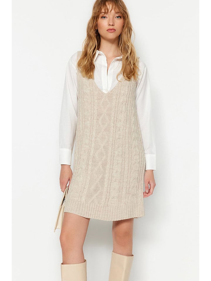 trendyol Sukienka dzianinowa w kolorze beżowym rozmiar: M