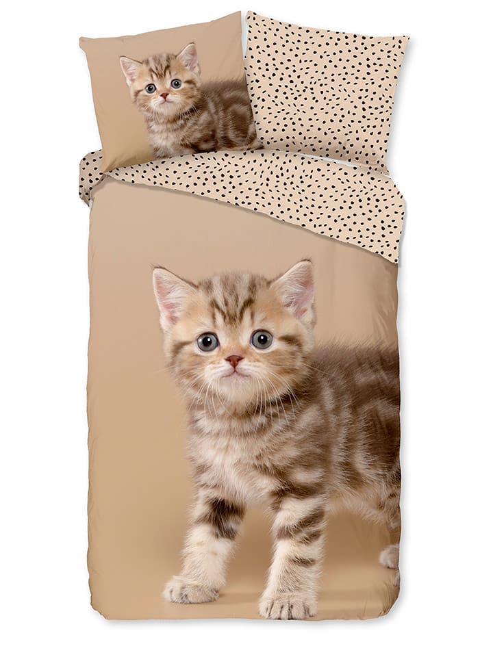 Good Morning Komplet pościeli flanelowej "Kitty" w kolorze jasnobrązowym rozmiar: 135x200 cm