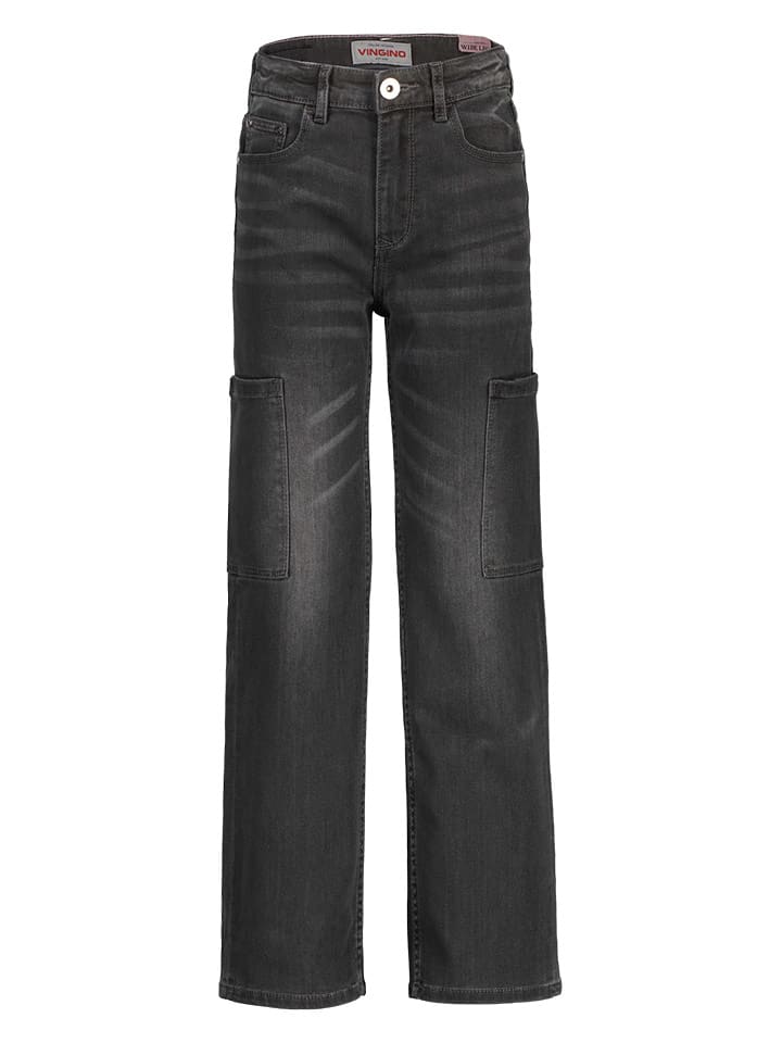 Vingino Bojówki dżinsowe - Wide leg - w kolorze antracytowym rozmiar: 134