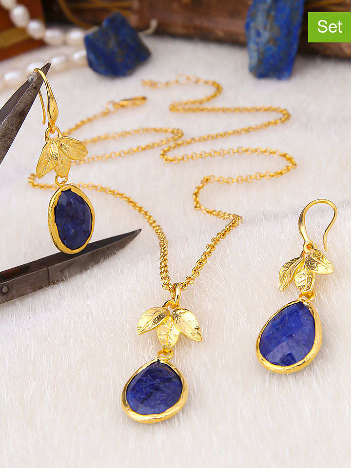 L'Atelier de Gaia 2-częściowy zestaw pozłacanej biżuterii z szafirami rozmiar: onesize