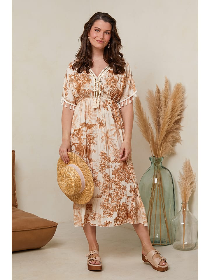 Curvy Lady Sukienka w kolorze karmelowo-kremowym rozmiar: 44/46