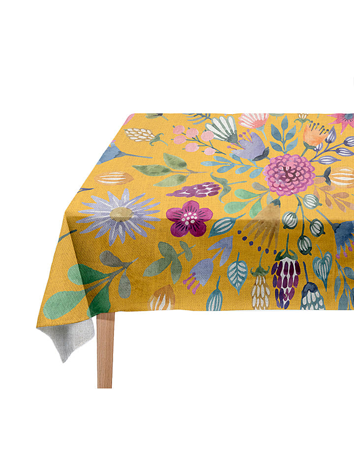 Madre Selva Obrus "Colourful Flowers" w kolorze żółtym ze wzorem - 250 x 140 cm rozmiar: onesize