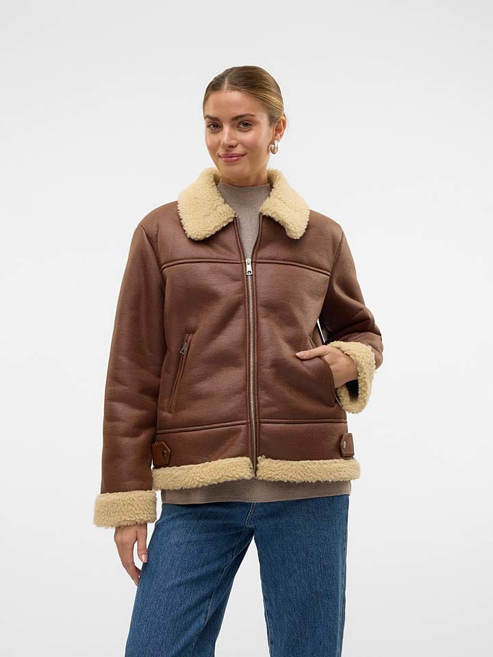 Vero Moda Kurtka "KAY" w kolorze brązowym ze skóry syntetycznej rozmiar: L