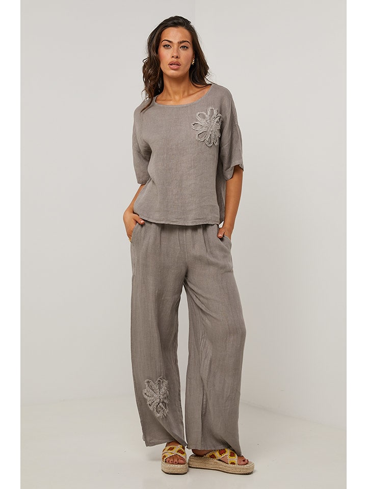 Le Monde du Lin Lniane spodnie w kolorze szarym rozmiar: 38/40