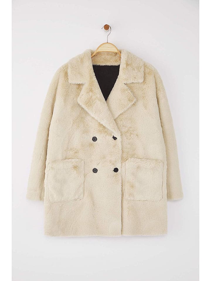 trendyol Płaszcz pluszowy w kolorze beżowym rozmiar: 42