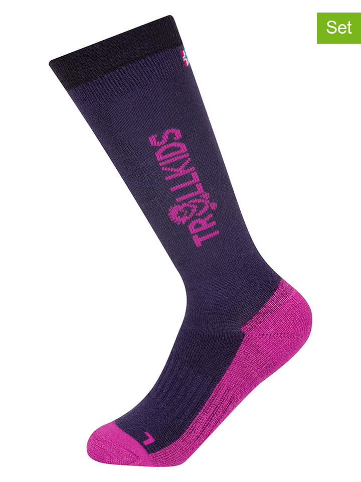 Trollkids Skarpety narciarskie (2 pary) "Kids Ski" w kolorze fioletowym rozmiar: 31-34