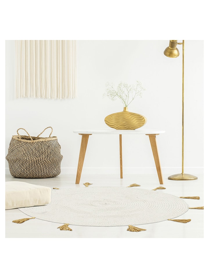 THE HOME DECO FACTORY Dywan bawełniany w kolorze kremowym - Ø 90 cm rozmiar: onesize