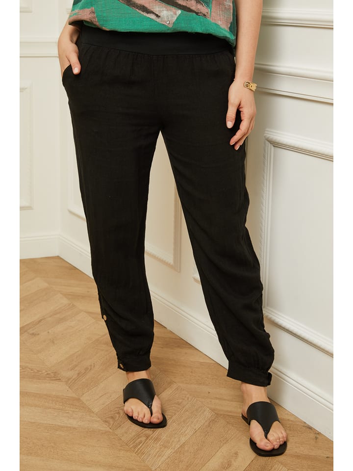 Curvy Lady Lniane spodnie w kolorze czarnym rozmiar: 44/46