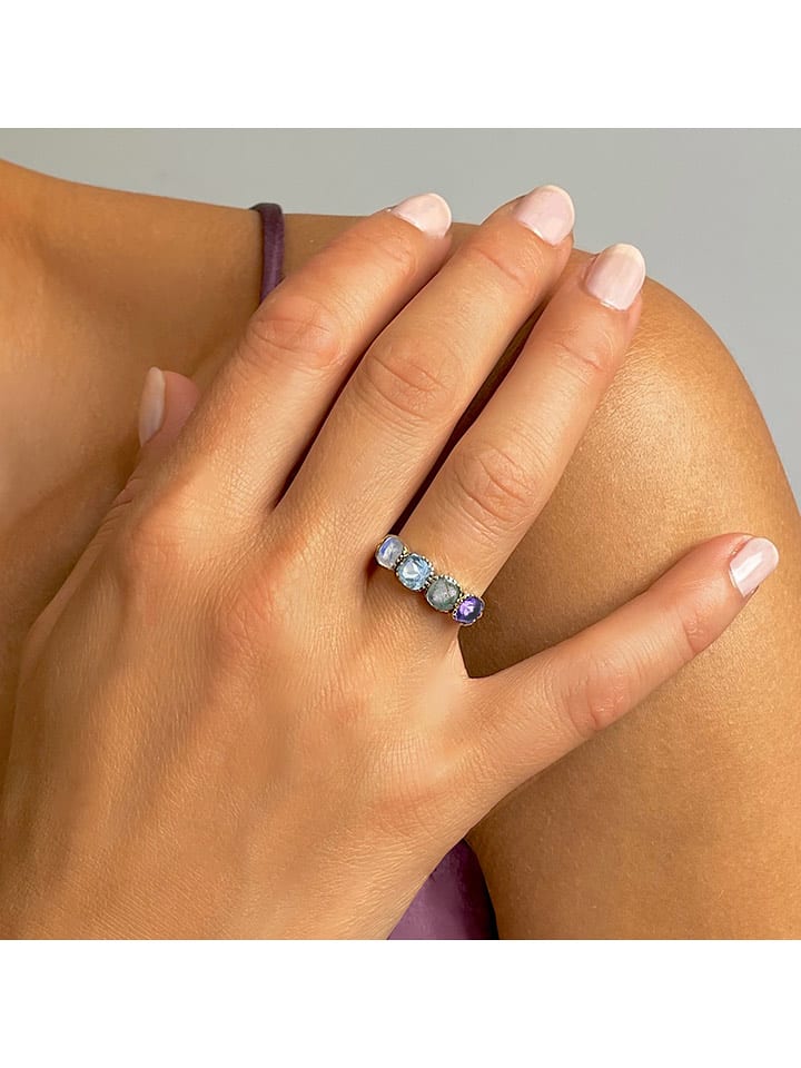 Les Petites Précieuses Srebrny pierścionek z kamieniami szlachetnymi rozmiar: 56