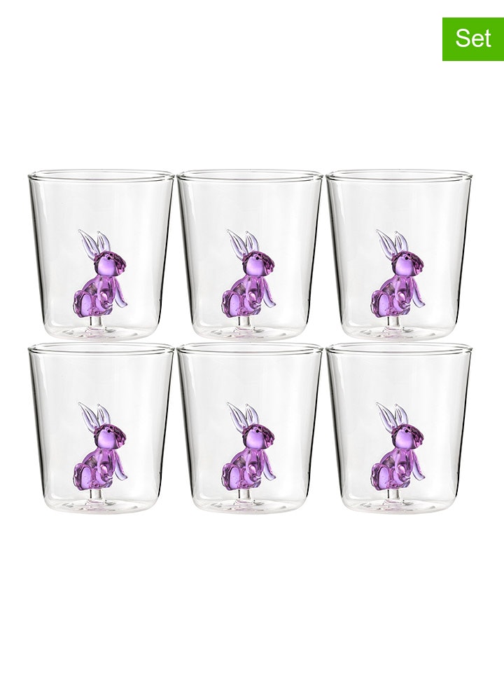 Onlylux Szklanki (6 szt.) "Pet Friends" w kolorze fioletowym - wys. 9,3 cm rozmiar: onesize