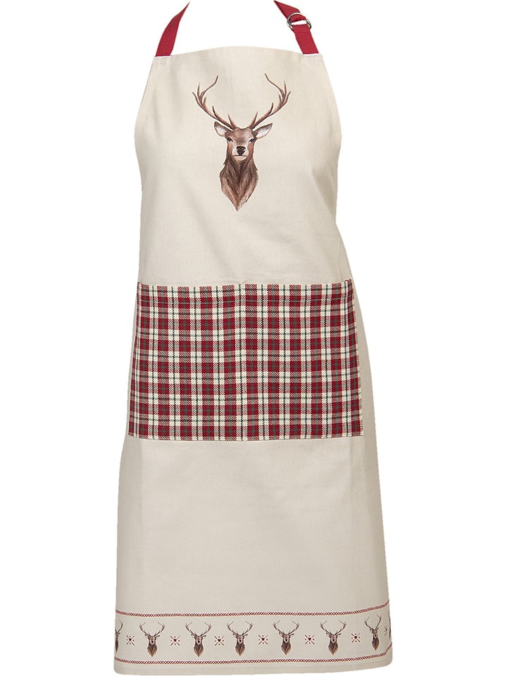 Clayre & Eef Fartuch w kolorze czerwono-beżowym - 85 x 70 cm rozmiar: onesize