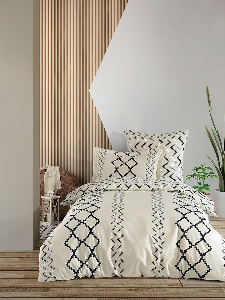 Elizabed Komplet pościeli renforcé "Etnick" w kolorze kremowo-czarnym rozmiar: 155x220 cm