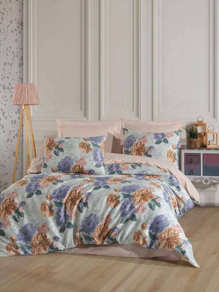 Colourful Cotton Komplet pościeli "Garden" w kolorze miętowo-fioletowym rozmiar: 200x200 cm