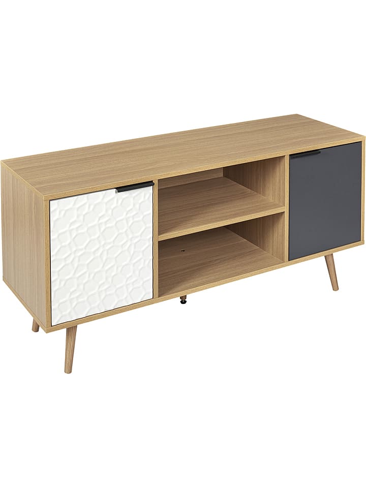 THE HOME DECO FACTORY Szafka RTV "Sven" w kolorze beżowo-szaro-białym - 120 x 56 x 39 cm rozmiar: onesize