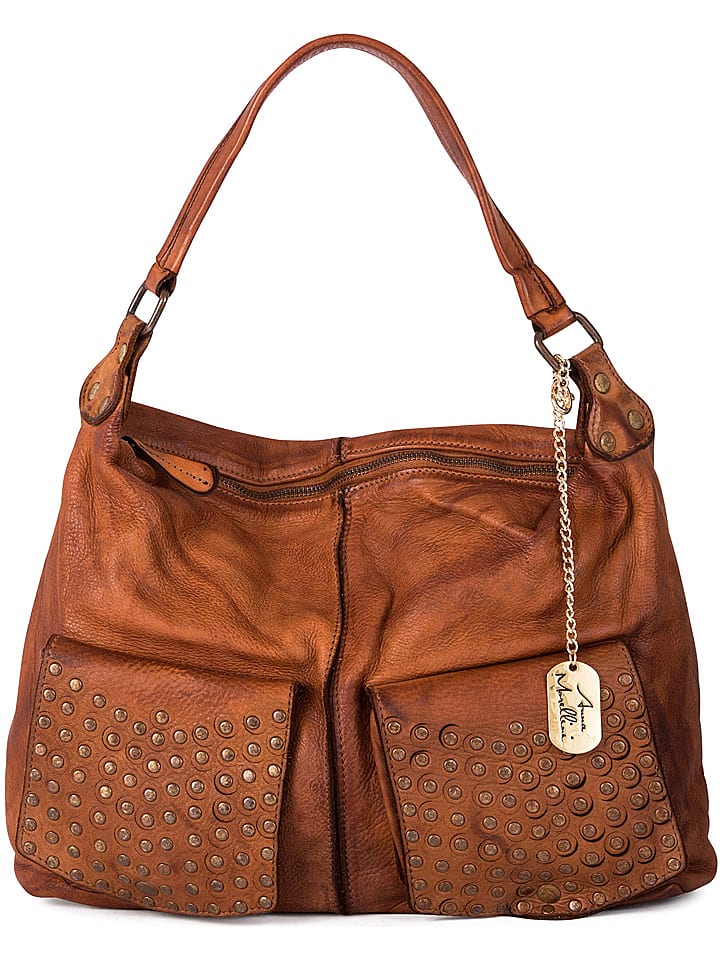 Anna Morellini Skórzana torebka "Camilla" w kolorze jasnobrązowym - 36 x 29 x 10 cm rozmiar: onesize