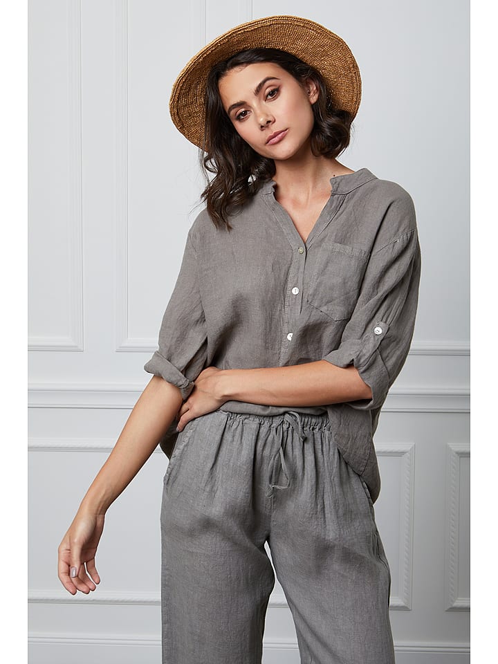 Fleur de Lin Lniana bluzka "Helly" w kolorze szarobrązowym rozmiar: XXL