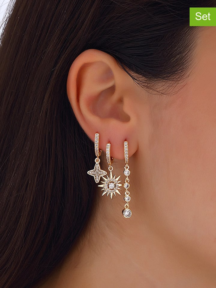 Nakkash Pozłacane kolczyki-kreole (3 szt.) z cyrkoniami rozmiar: onesize