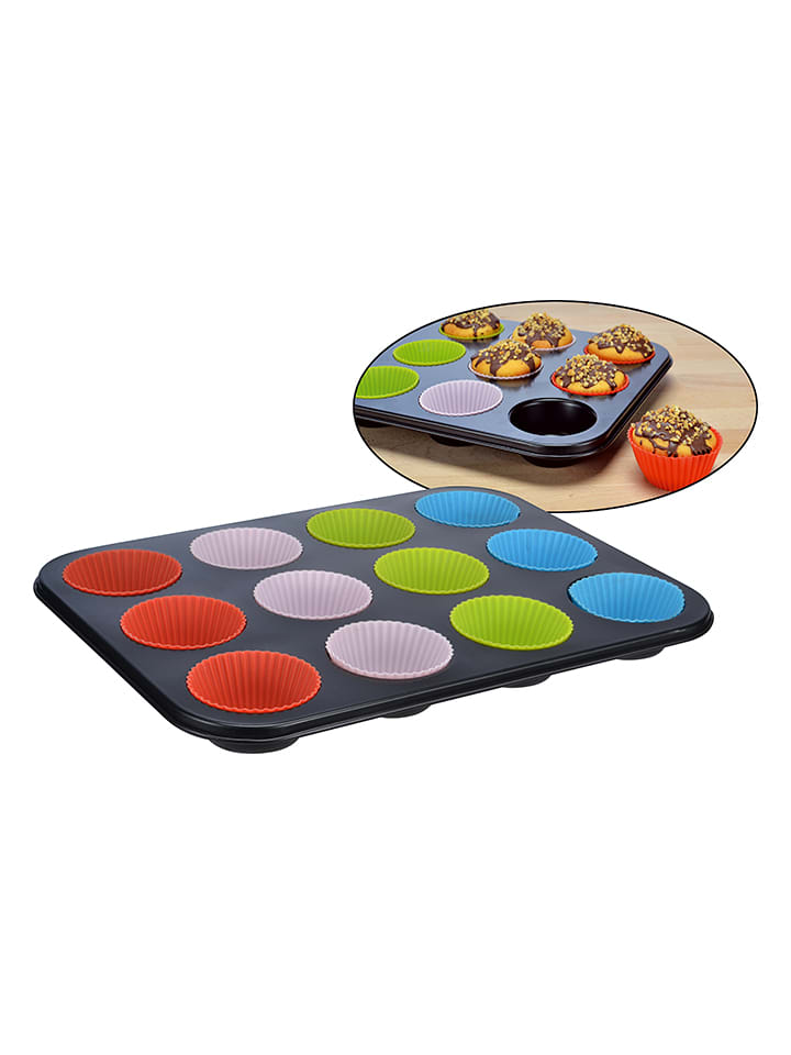 Chefware Blacha w kolorze czarnym ze wzorem do muffinek - 35 x 26,5 cm rozmiar: onesize