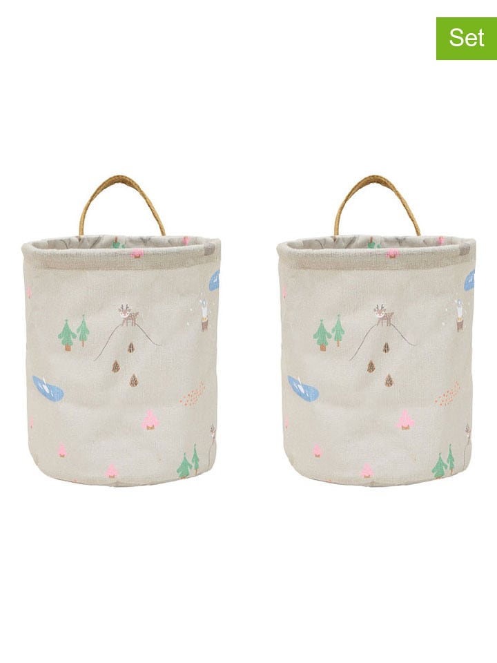 OYOY mini Koszyki (2 szt.) "Deer & Duck" w kolorze beżowym - wys. 22 x Ø 18 cm rozmiar: onesize