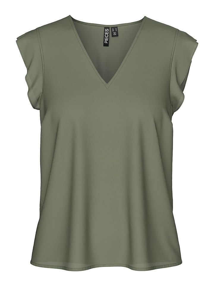 Pieces Koszulka "Nya" w kolorze oliwkowym rozmiar: S