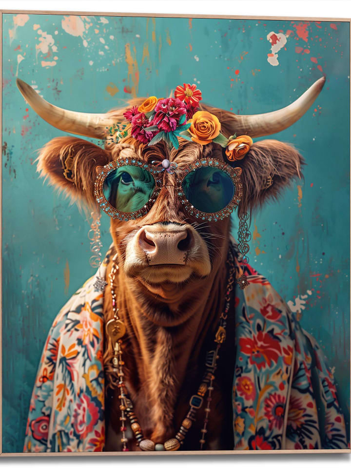 Orangewallz Druk artystyczny "Coloured Cow" w ramce rozmiar: 40x50 cm