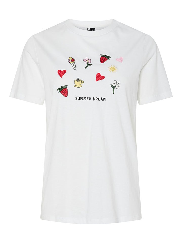 Pieces Koszulka "Funly" w kolorze białym rozmiar: L