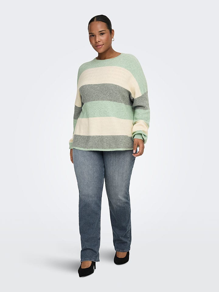 ONLY Carmakoma Sweter w kolorze zielono-kremowo-szarym rozmiar: M-46/48